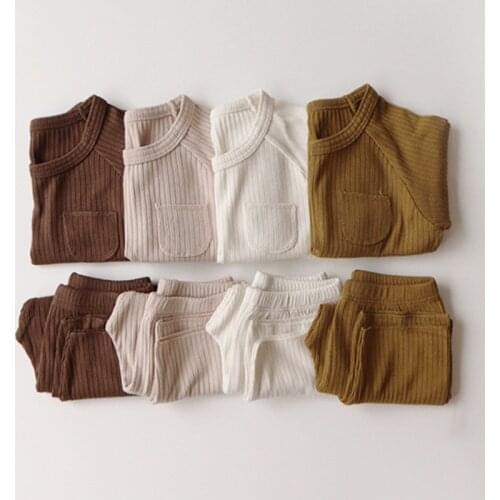 Spring&Autumn Child Boy Girl Pure Color Long Sleeves Top+Pants 2PCS Cotton Soft Solid Toddler Baby Homer Clothes