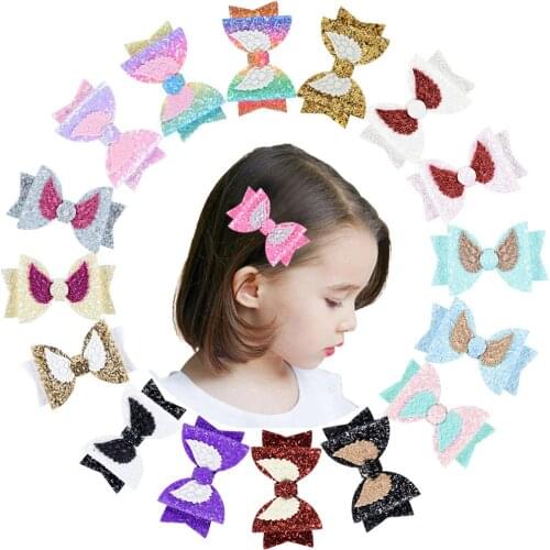 2pcs Handmade Mini Sequins Litlle Girls Hair Bows Clips Shiny Glitter Cute Hairpins Daily School Barrettes Headwear Accessoires