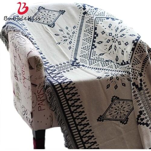 Bubble Kiss Fashion Knitting Blanket Black White Art Blanket Sofa Cover Blankets For Beds Pure Cotton Tassel Decor Throw Blanket