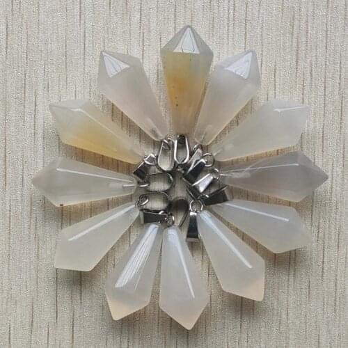 Fashion good quality natural white onyx Hexagonal pyramid Charms pendants for jewelry making 12Pcs/lot Wholesale Free shipping