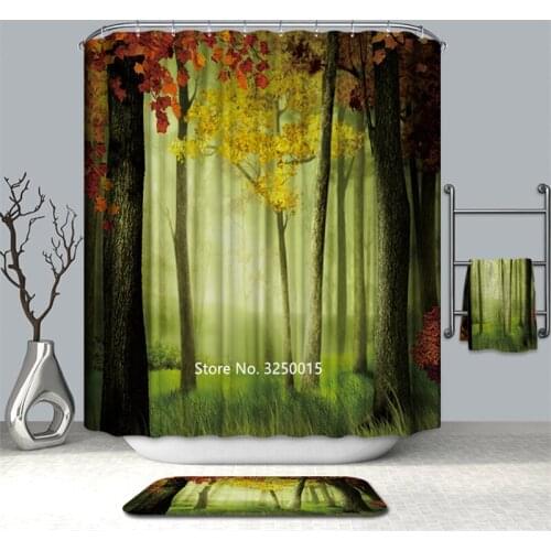 Sea Ship Sailboat Tank Forest Waterfall Lake Painted Oil Painting Garden Scenery Shower Curtain Bathroom Partition Washable