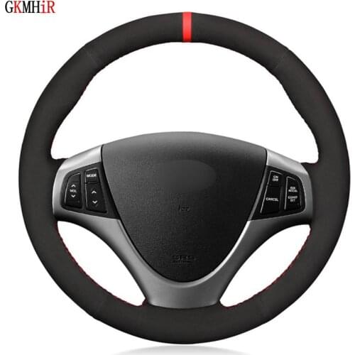 Hand-Stitched Black Genuine Leather Suede Car Steering Wheel Cover For Hyundai i30 Elantra Touring 2007 2008 2009 2010 2011 2012