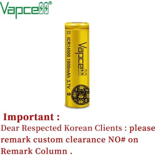Vapcell original mini lithium 3.7 v battery ICR 14500 battery 1000mah 3A PK 14500p for flashlight Free shipping