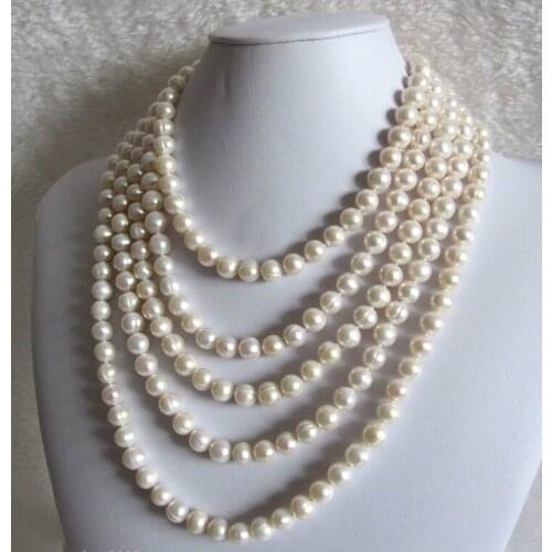 100" 8-10mm White Freshwater AKoya Pearl Necklace Off Round Strand Jewelry shipping free