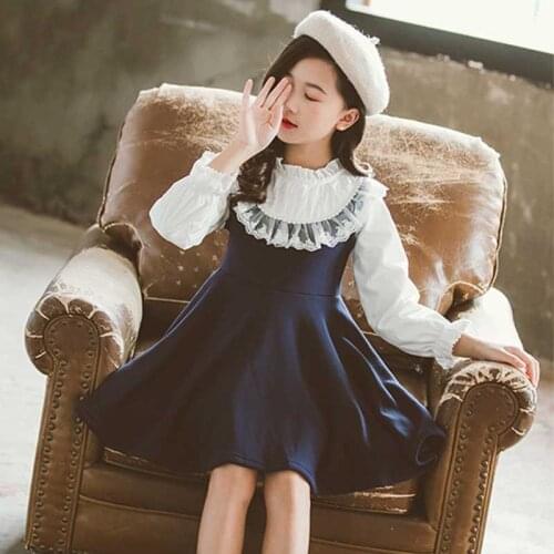 School 2021 new spring and autumn girls clothes dress baby casual kids patchwork autumn childrens long-sleeved dress