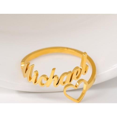 Custom Heart Name Ring Personalized Heart Ring Adjustable Size Stainless Steel Unique Jewelry Wedding Rings Gift For Women Girl