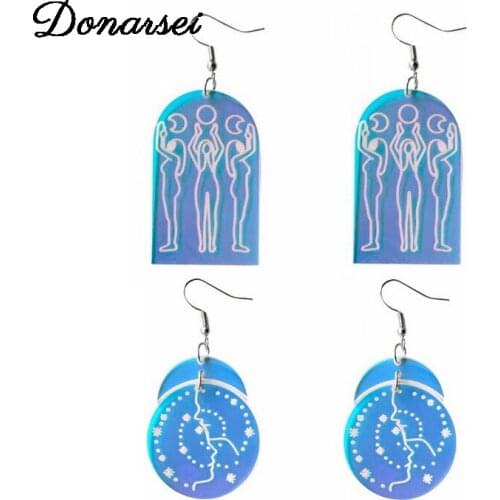 Donarsei Fashion Laser Cleopatra Earrings For Women Personality Shining Goemetric Starry Sky Drop Dangle Earrings Party