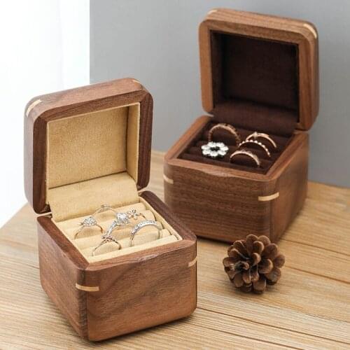 North American Black Walnut Solid Wood Ring Box Wedding Ring Creative Travel Jewelry Storage Boxs Music Box MSSH039