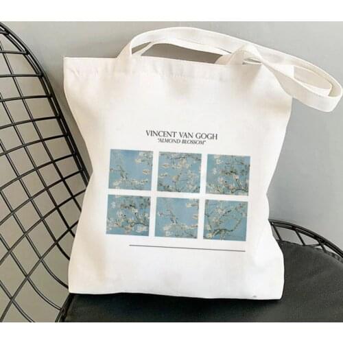 Shopper Van Gogh Almond Blossom Kawaii Bag Harajuku women Shopping Bag Canvas Shopper Bag girl handbag Bag Shoulder Lady Bag