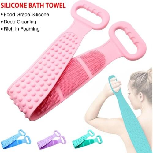 Bath Shower Silicone Body Brush Bath Belt Exfoliating Back Brush Belt Wash Clean 28'' Bath Scrub Belt Towel In Stock Dropshipp