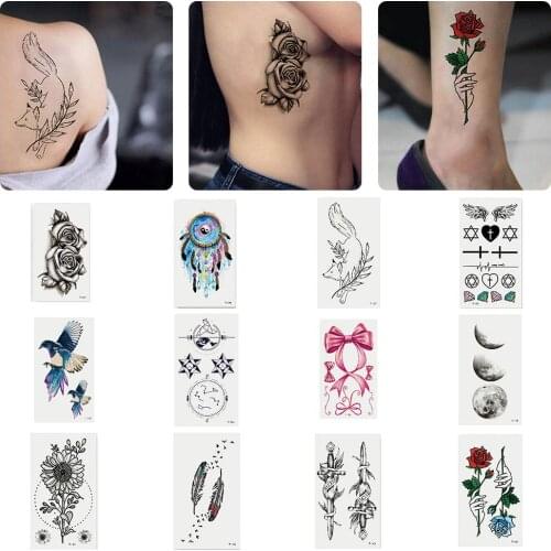 Fashion Unisex Flower Fox Feather Dreamcatcher Body Arm Temporary Tattoo Sticker Flower/Moon/Bird/Star Temporary Tattoo Sticker