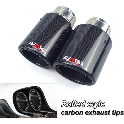SUMSOO 1piece for car exhaust pipe modified curling style glossy carbon fiber tail Ttips universal muffler exhaust pipe tip