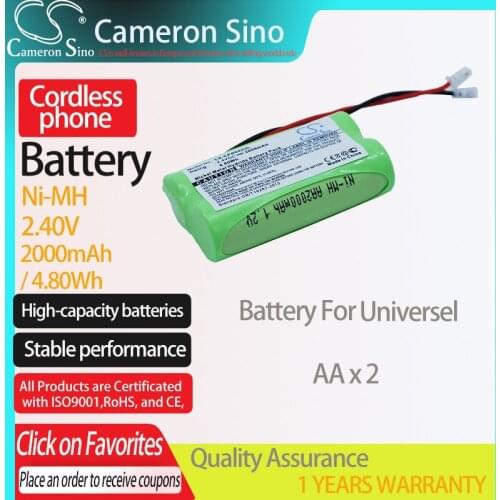 CameronSino Battery for Universel AA x 2 Cordless phone Battery,Landline battery 2000mAh/4.80Wh 2.40V Ni-MH Green