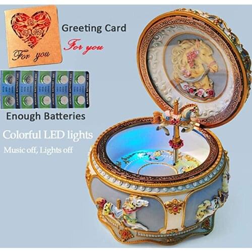 Merry Go Round Music Box Geometric Music Decoration Gifts Unisex Wooden Christmas Horse Carousel Box Birthday Gift spirited away