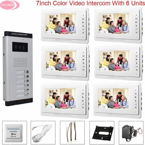 Wired Home Video Intercom Video Phone for 6 Apartment Waterproof Doorbell 7inch Doorbell Intercom ir Camera Monitor Night Vision