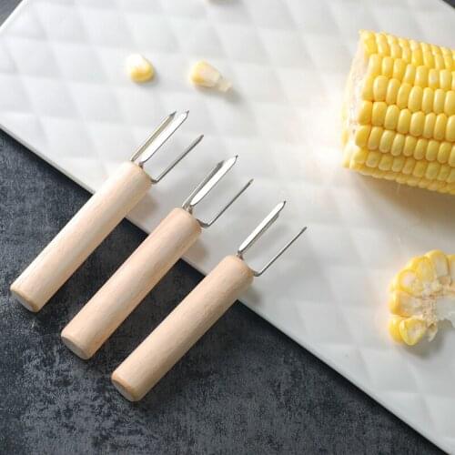 BBQ Corn Forks Food Forks Corn Roast Needle Corn Plug Barbecue Beef Sausage Fruit Wood Handle Fork Kitchen Barbecue Accessories