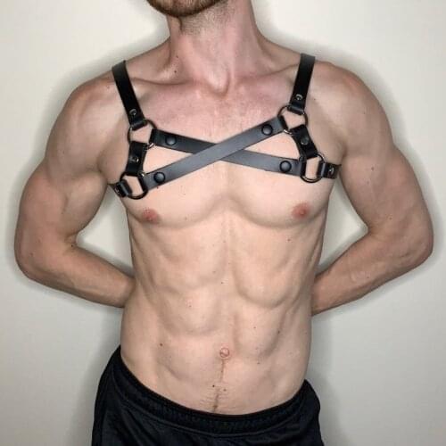 High quality PU Leather Lingerie Men Harness BDSM Bondage Restraint Halloween Sex vest Fetish Gay nightclubwear Sexy Cosplay