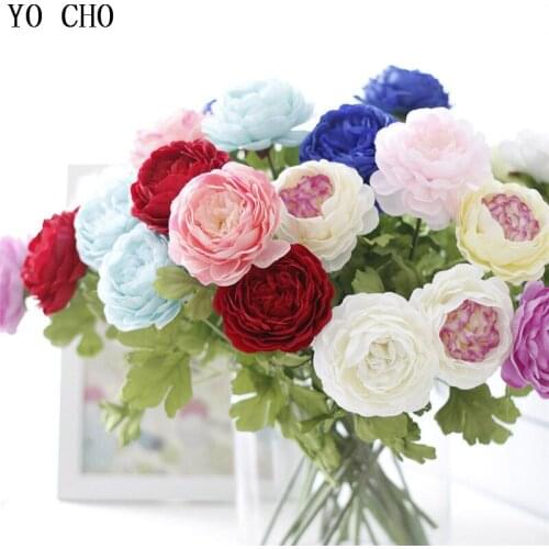 YO CHO 1 Branch White Peony Artificial Flowers 1 Head Yellow Pink Red Rose Wedding Silk Peonies Flower Bouquet Decor for Home