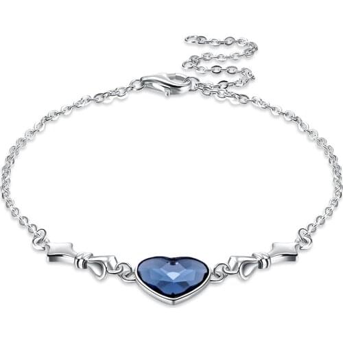 ZEMIOR 925 Sterling Silver Adjustable Link Bracelets For Women Blue Love Shape Austria Crystal Bracelet Party Fine Jewelry