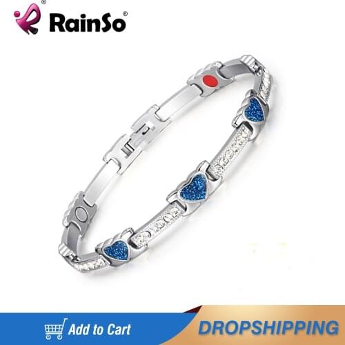 RainSo Romantic Heart Crystal Bracelets for Women Stainless Steel Magnetic Germanium Balance Bracelet Femal Blue Chain 2020 New