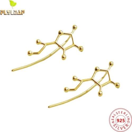 925 Sterling Silver Chemical Molecule Stud Earrings For Women Creativity 18k Gold Female Fine Jewelry