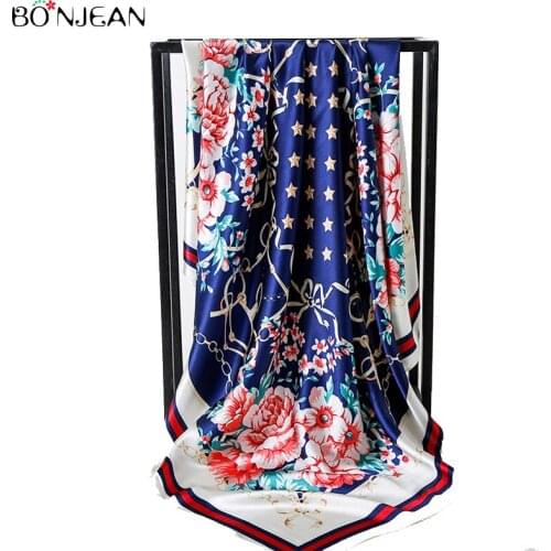 BONJEAN Summer Spring Sunscreen Jacquard Scarf Satin Face Women Scarf Jacquard Weave Scarves 90cm*90cm Fashion Kerchief 2019