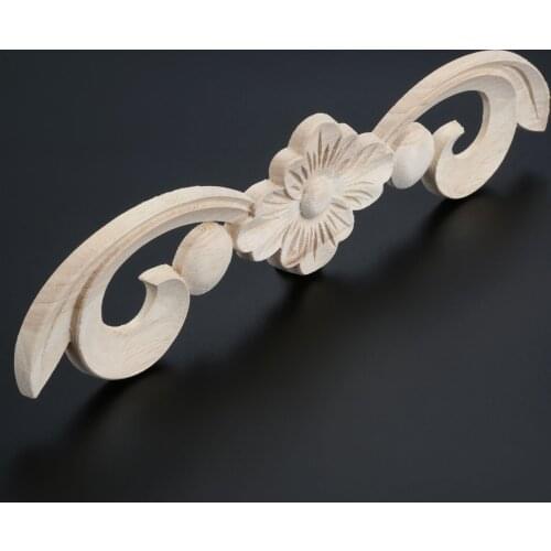 1pc Wooden Decorative Figurine Wood Carved Decal Strip Corner Applique Frame Door Wall Furniture Hollow Flower Ornament 25cm*6cm