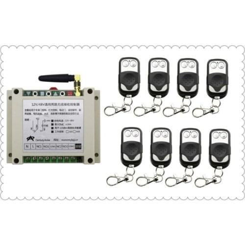 DC48V-36V-24V-12V 10A 2CH Radio Remote Control Switch Receiver 8* Metal Push Button Transmitter Learning Code