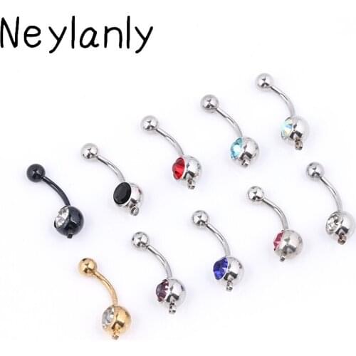 10PCS Mix Color Belly Rings Rhinestone Stainless Steel Belly Button Piercing Ring Charm DIY Piercing Navel Body jewelry
