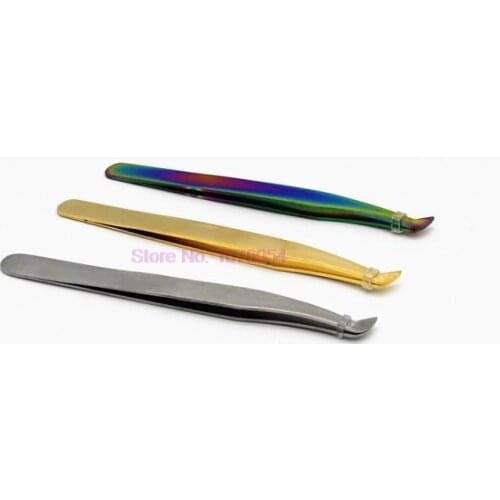 100pcs quality Stainless Steel Tweezers rainbow color Straight Bend ESD Multifunction eyelash tweezers for nail