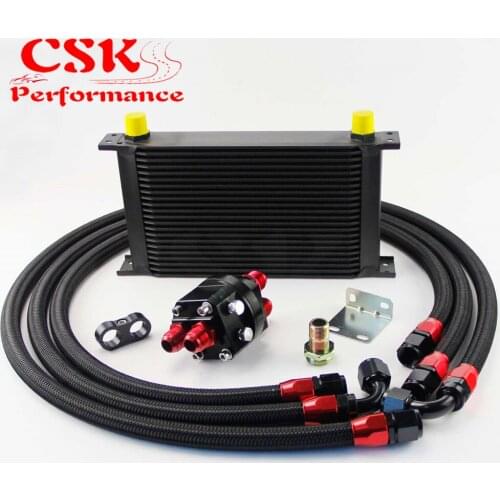 22 ROW AN-10AN UNIVERSAL ENGINE TRANSMISSION OIL COOLER + FILTER Relocation KIT black