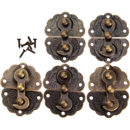 5pcs 44*34mm Antique Bronze Box Latch Hasps Jewelry Chest Gift Wine Wooden Box Toggle Latch Suitcase Hasp Hook Clasp