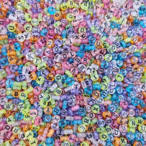 50PCS 7mm Mixed Letter Acrylic Beads Square Loose Alphabet Beads For Jewelry Making Bracelet Necklace DIY transparent