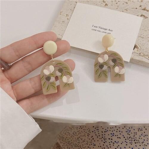 Acrylic Retro Geometric Floral Colorful Flower Earring Women Summer Earrings