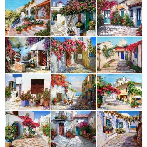 AZQSD DIY Oil Painting By Numbers Seaside Landscape Handmade Gift 40x50cm Acrylic Paint Pictures By Numbers Town Decor For Home