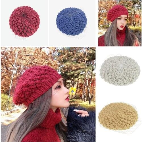 Beret Hat For Women Thickened Handmade Crochet Beanie Cute Fashion Sweet Girl Warm Hat