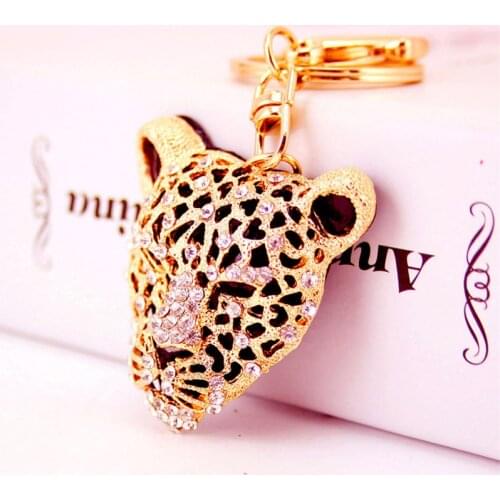 Animal Panther Cute Leopard Head Rhinestone Keyring Charm Pendant Purse Bag Key Ring Chain Keychain Gift for Women