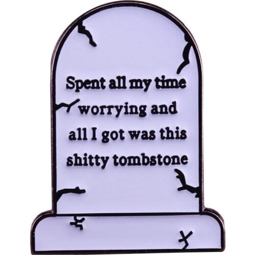 Worried Tombstone Brooch Overthinking Anxiety Obsessive-Compulsive Disorder Badge Health Reminder PIN