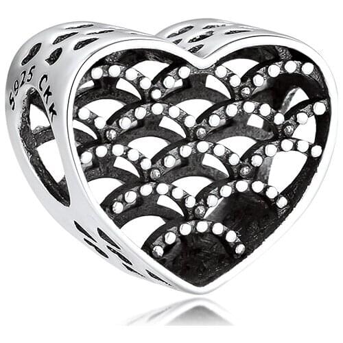 CKK 925 Sterling Silver Bead Charm Openwork Heart Charms Beads for Jewelry Making Fit Pandora Bracelets DIY Accessories kralen