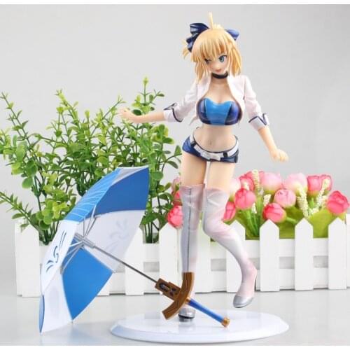 24cm Fate Stay Night SABER Racing with umbrella Fate/Grand Order PVC Action Figure Toy Anime figure Collectible Model Doll Gift