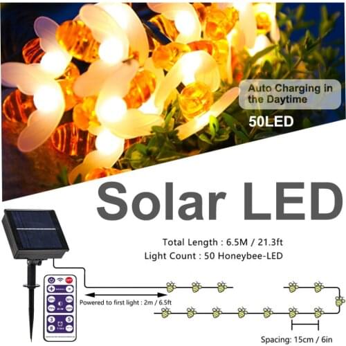 10M 50 LED Simulation Honey Bees Solar Power String Lamp Fairy Lights Battery Garlands Garden Christmas Holiday Decor Outdoor