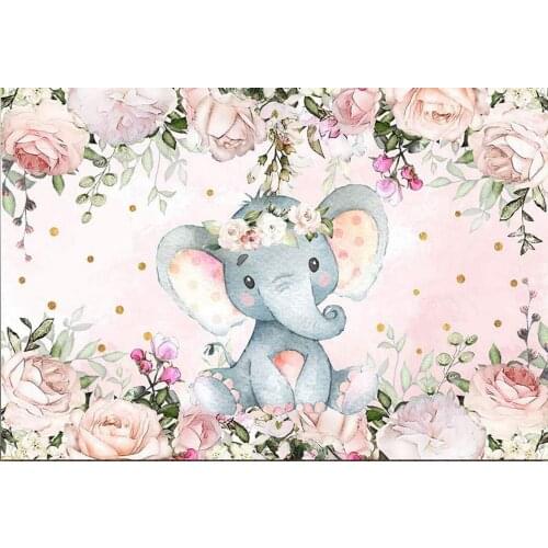 Sweet Girl Elephant Baby Shower Party Backdrop Cute Baby Peanut Banners Newborn Portrait Background Poster Studio Decorations