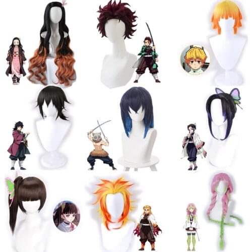 Nezuko Kamado Tanjirou Wig Demon Slayer Cosplay Headgear Zenitsu Agatsuma Kochou Tomioka Giyuu Free Headwear and Wig Cap