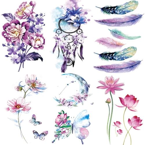 Body Arm Legs Flora Lavender Flash Fake Waterproof Tattoos Temporary Women Arm Chest Tattoo Stickers Body Art Custom Tatoos