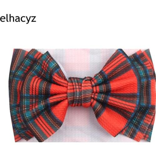 Classical Winter Hair Style Christmas Festival Printed Hair Bow Elastic Headband Baby Head Wrap Handmade Hair Accessories 2021