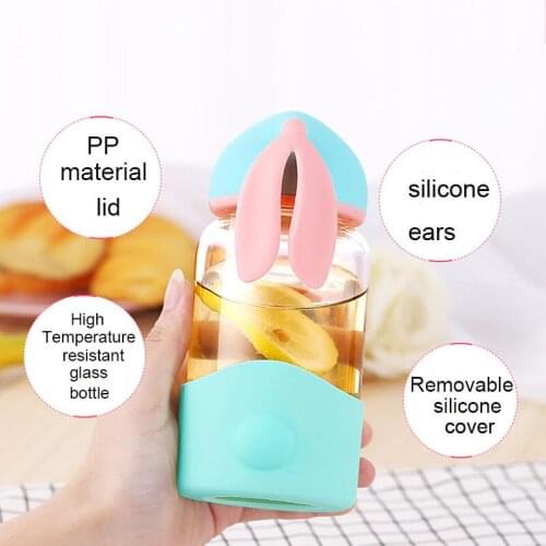 Creative Bunny Design Portable Lovely Glass Water Bottles Childrens Gift Water Glasses For Drinking Cute Presents For Girls