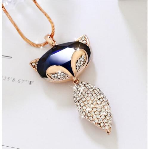 Fox autumn winter sweater chain womens long necklace artificial crystal versatile pendant clothing accessories