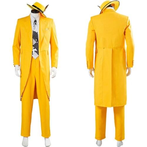 The Mask Jim Carrey Yellow Suit Cosplay Costume Adult Men Uniform Outfits Halloween Carnival Costumes Custom