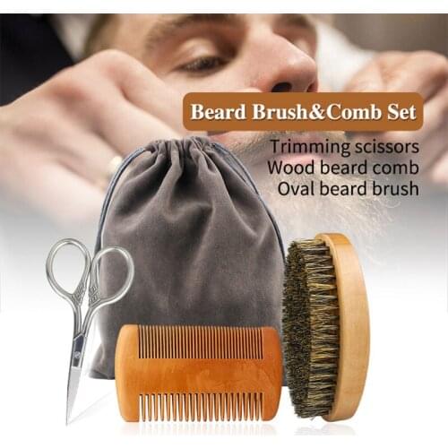 Men Mustache Grooming Scissors Beard Comb Brush 3Pcs/Set Mens Travel Grooming Kit Beard Grooming Set With Portable Gift Bag