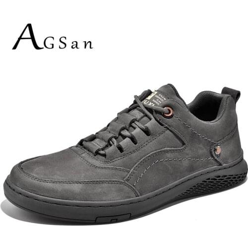 Men Casual Shoes Genuine Leather Outdoor Flats Gray Comfortable Leisure Office Shoes Lace Up Solid Color Zapatos Hombre Khaki